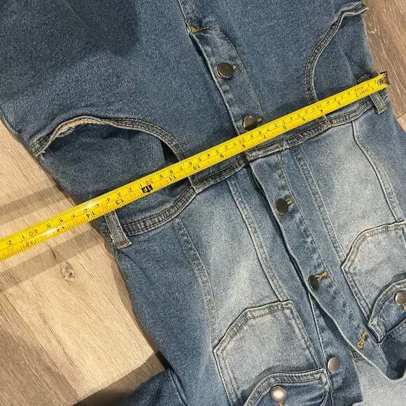 Avec Les Filles Denim Collared One Piece Jumpsuit Overalls Size 29 - Picture 5 of 9